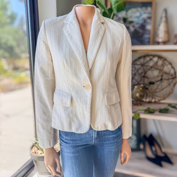 Vintage Banana Republic Cream Striped Tweed Knit Blazer Shoulder Pads, Women's 6 - Picture 1 of 11